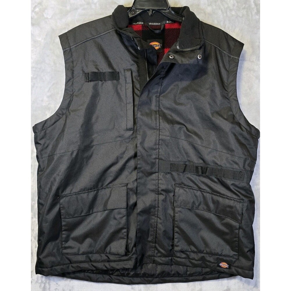 Dickies Utility Work Wear Vest 3XL Black Zip Quilted Flannel Lined Pockets EUC